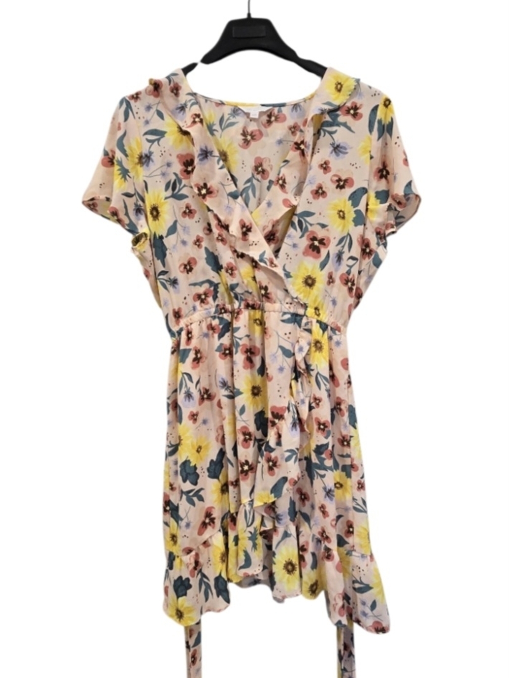 LC Lauren Conrad Pink Floral Wrap Midi Dress with Yellow Accents - Picture 7 of 10
